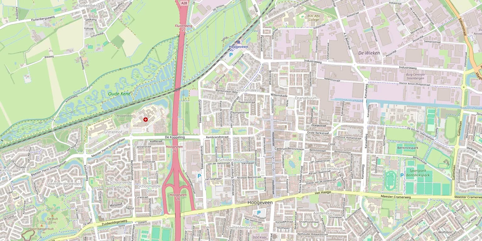 Kaart met de locatie van ons kantoor aan de van Hogendorpstraat 13 in Hoogeveen