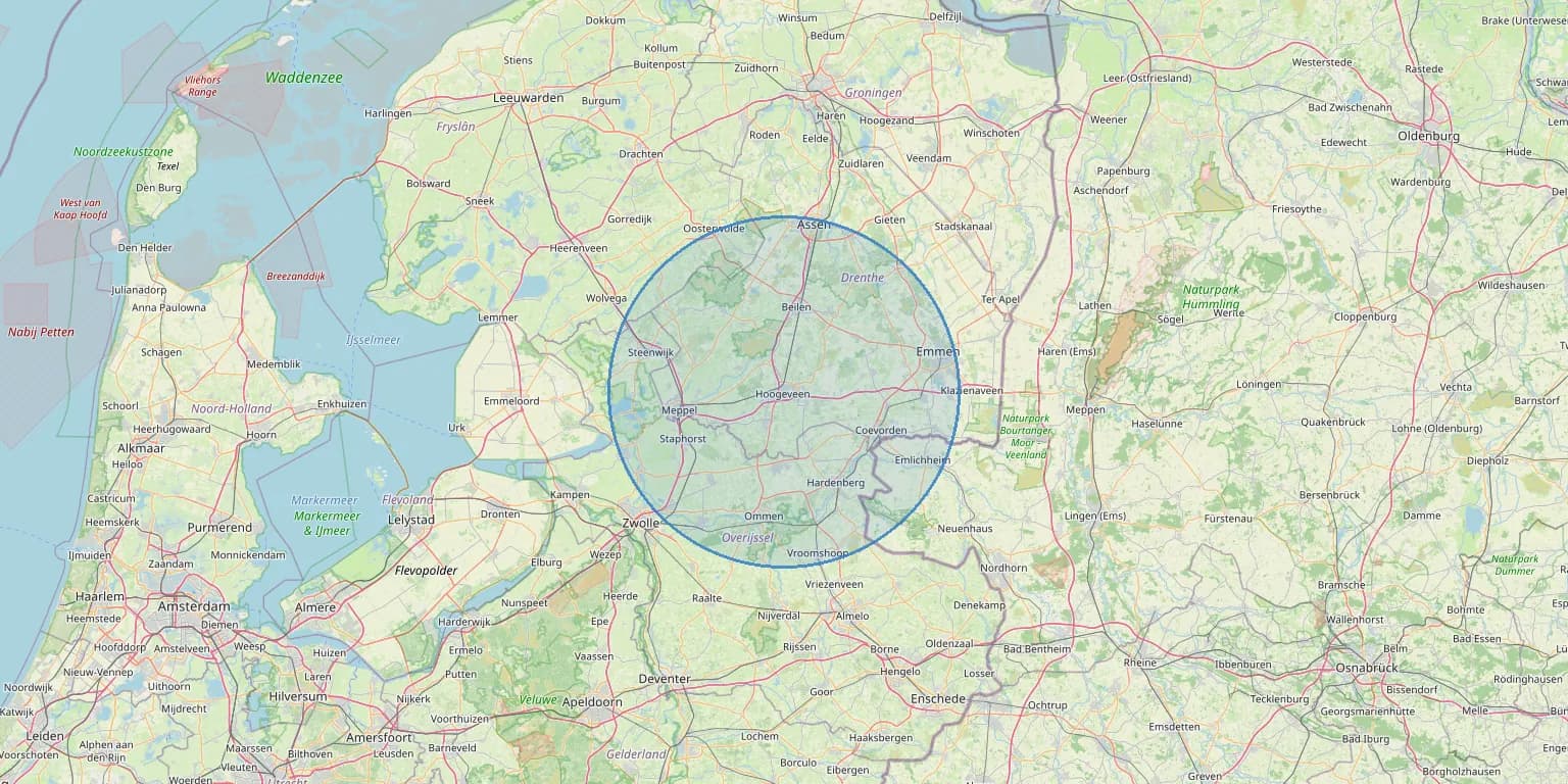 Werkgebied rond Hoogeveen — onafhankelijk hypotheekadvies binnen ±32 km